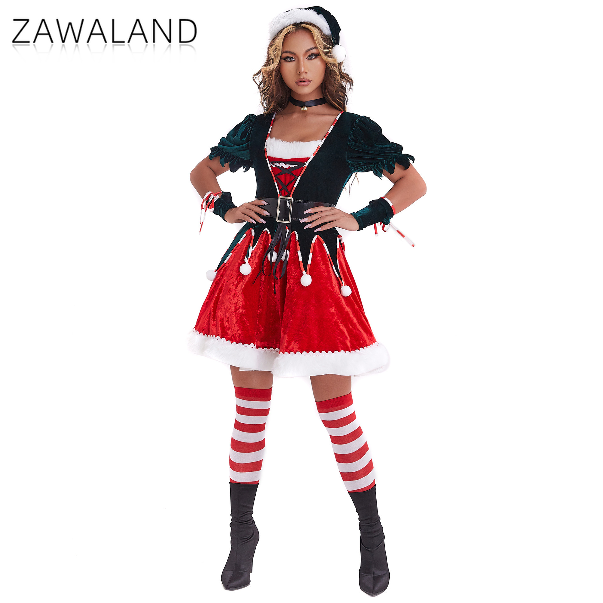 Elf Costume Christmas - Kerstelf Cosplay Jurken Vrouw Fluwelen A-lijn