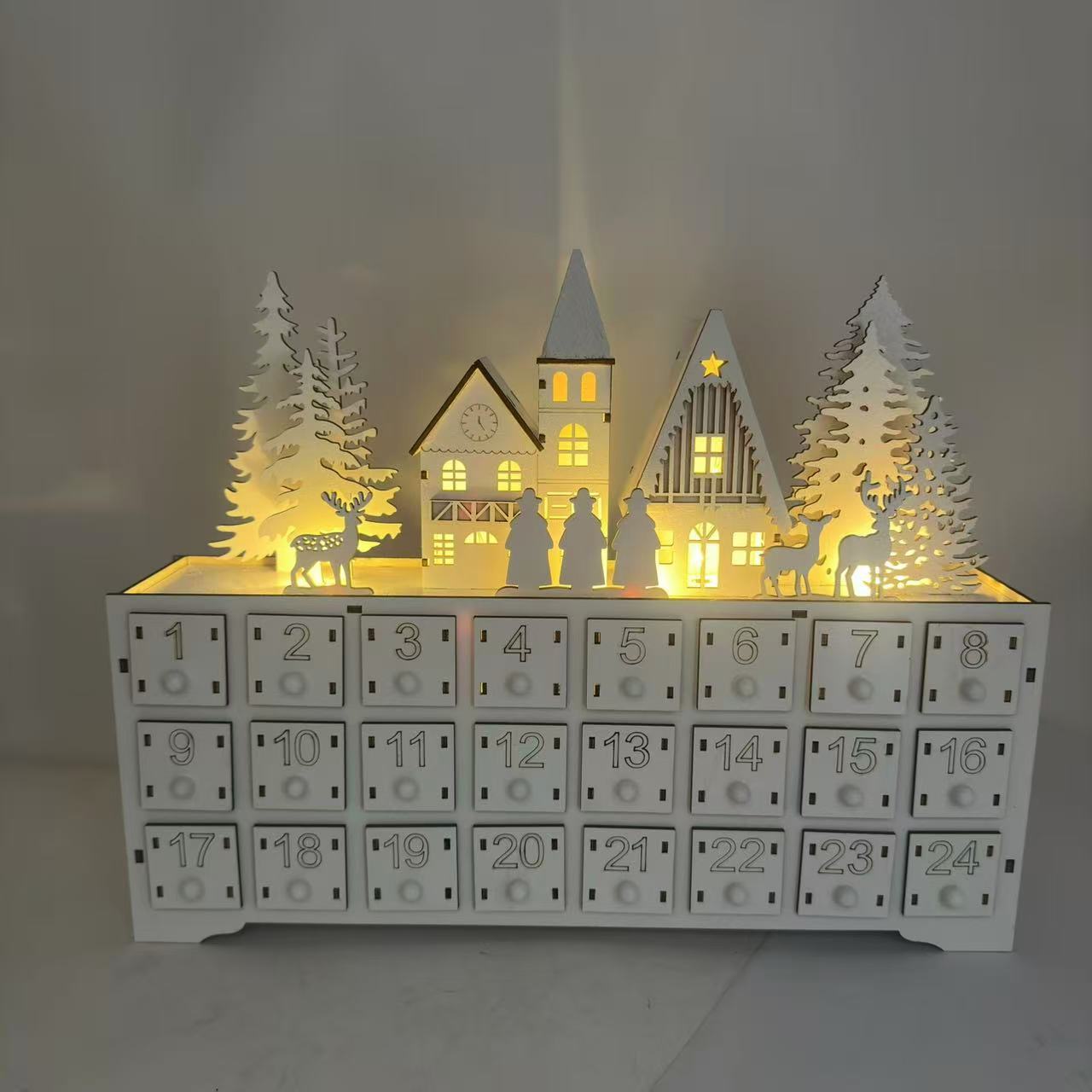 Advent Calendar Gift - 24-delige houten adventskalender met Duitse dorpscène,